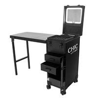 Foldable Rolling Manicure Table Case With LED Mirror, Chic By SkinAct