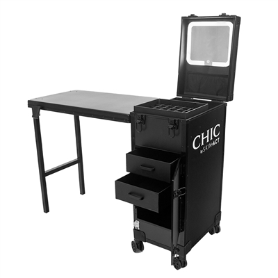 Foldable Rolling Manicure Table Case With LED Mirror, Chic By SkinAct
